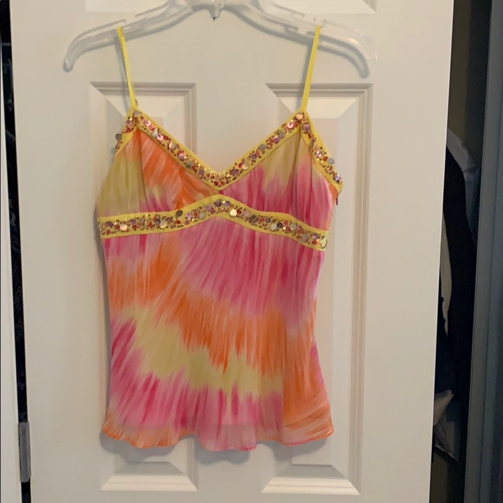 BCBG neon sequin top